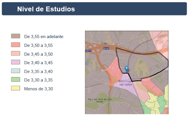 ¿Sabías cuál es la microzona con mayor nivel de estudios de Cataluña? 3 Nivel Estudios Sant Cugat mapa