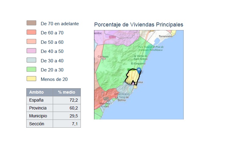 La zona con mayor proporción de vivienda vacacional de la Comunidad Valenciana 2 Oropesa mapa viv principales